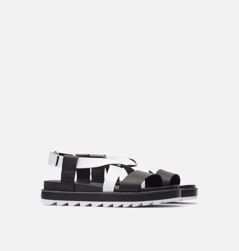 Sorel Roaming™ Criss Cross Flat - Womens Sandals Black/White - 734681POC